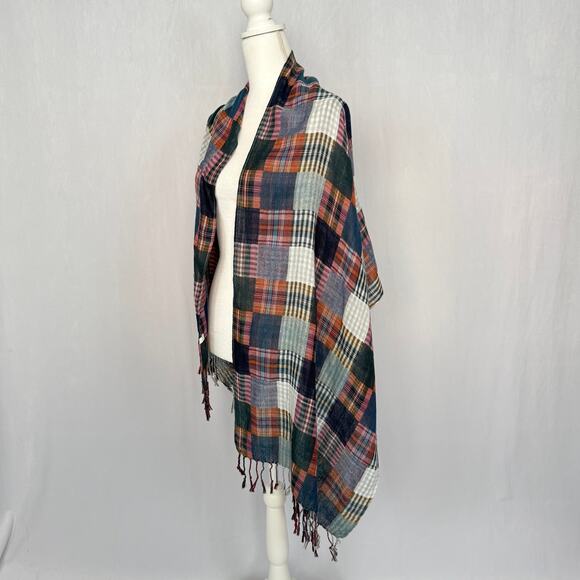Plaid Multicolor Fringe Scarf Shawl - Picture 5 of 11